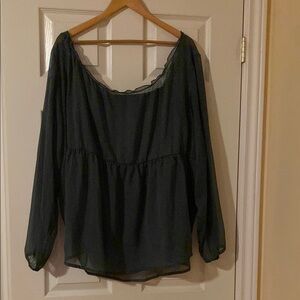 Green Relaxed Smocked Blouse